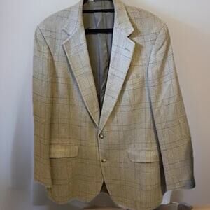 House Of Logan Pure Silk Blazer Men 43L Tweed Plaid Formal Career Luxurious
